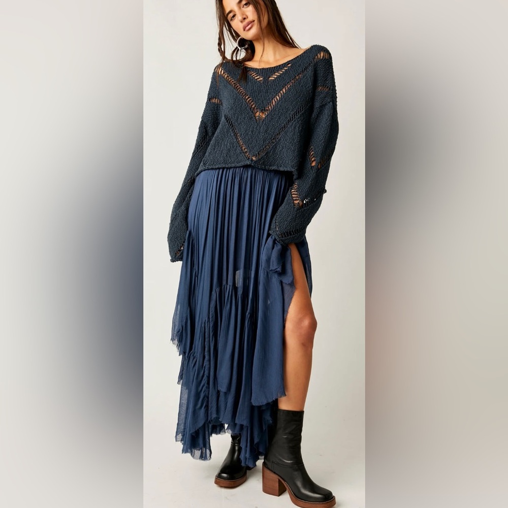 FREE PEOPLE ONE CLOVER SKIRT in DRIED INDIGO